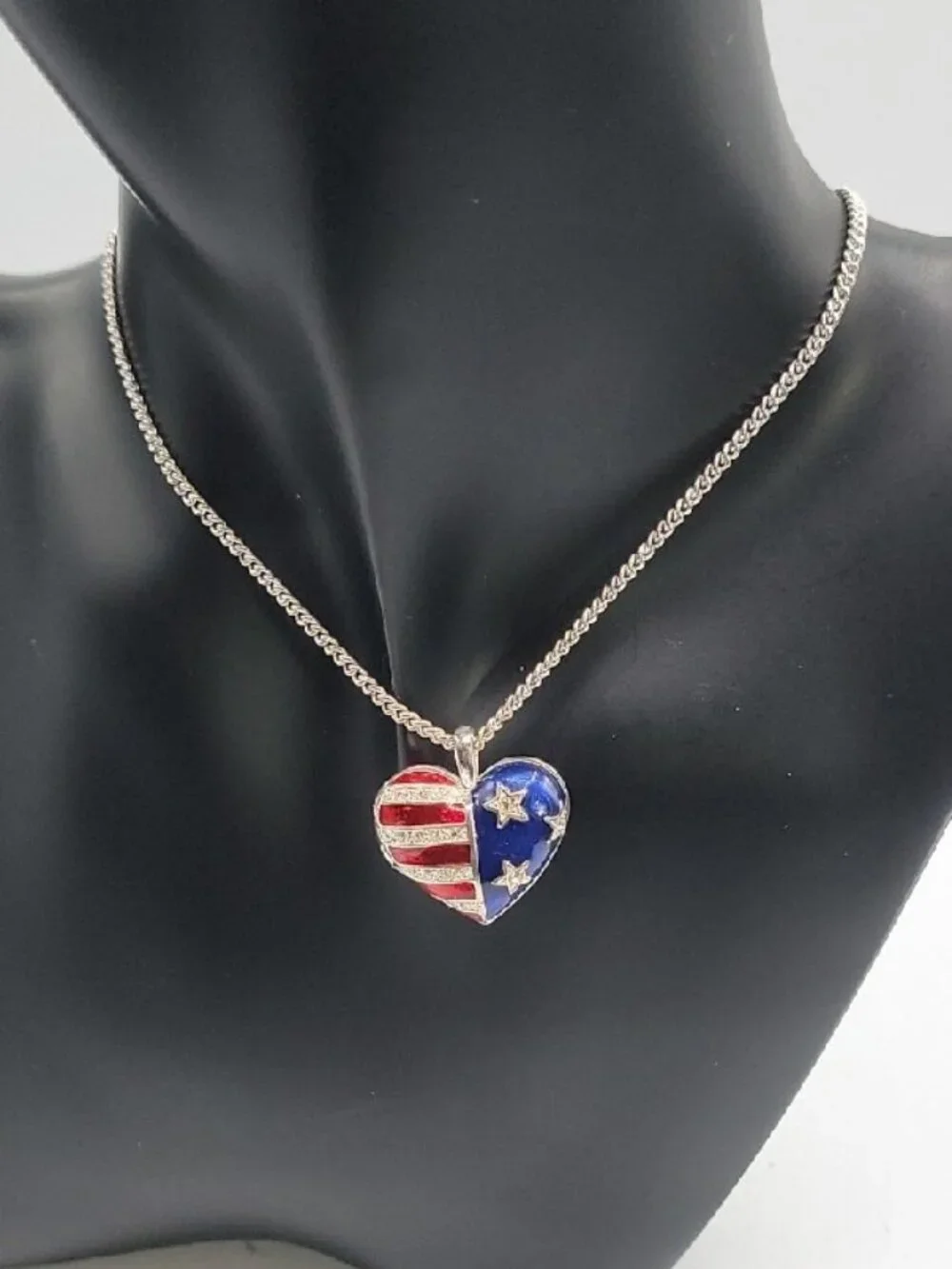 Patriotic Locket Necklace 3-D American Flag Locket on 18